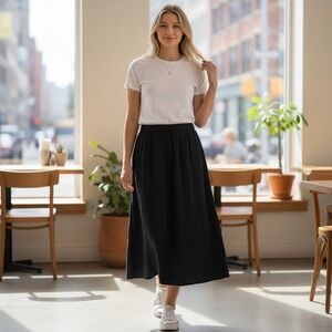 RAILS Soraya Black Gauze Midi Skirt Elastic Waist XL NEW NWT Travel Comfort